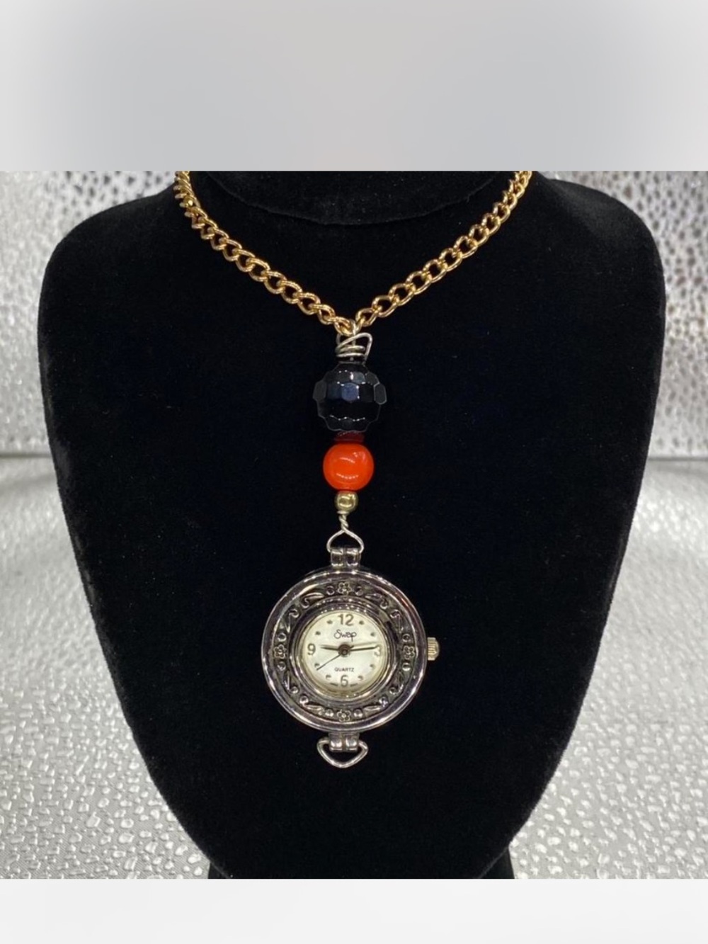 Designer *^* Quartz*^* Vintage-Inspired  *Gold Chain Necklace /   Watch Pendant